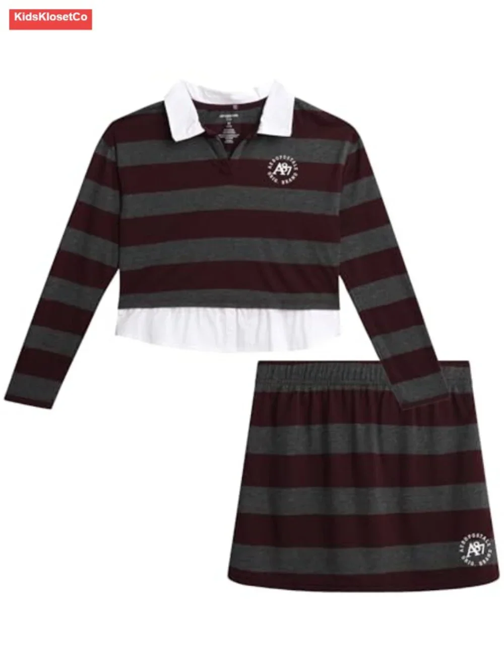 Girls 2-Piece Long Sleeve Rugby Polo Top & Scooter Skort Set 7-12